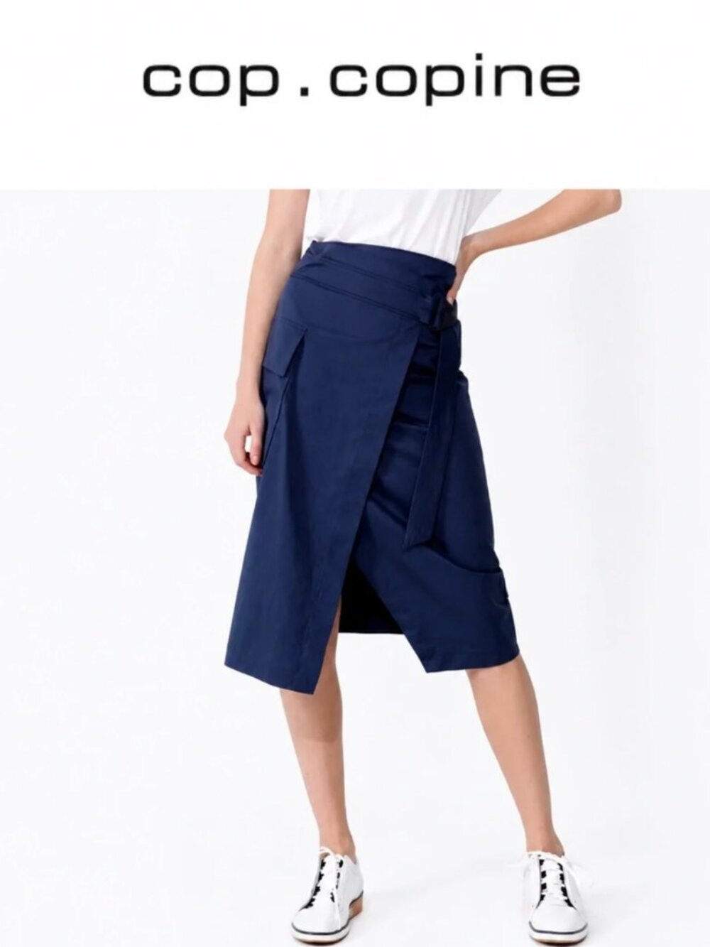 Cop Copine Navy Blue Wrap Midi Skirt - French Size 40 (US Medium / 8)